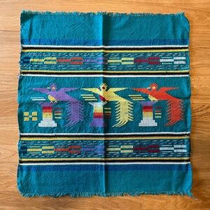 Vintage Guatemalan Tapestry Square 20 Inch Quetzals Birds Hand Loomed Green